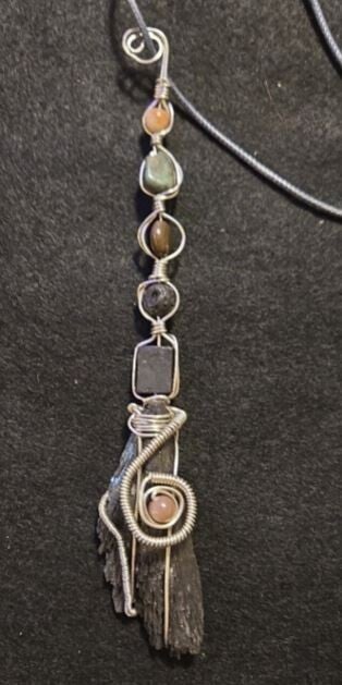 wb-2 Witches broom pendant. Black natural Kyanite pendant. witches broom, #gothic #Halloween
