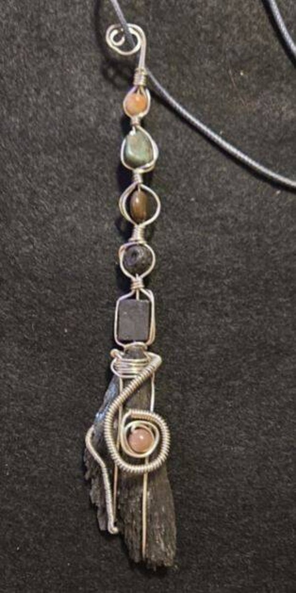 wb-2 Witches broom pendant. Black natural Kyanite pendant. witches broom, #gothic #Halloween