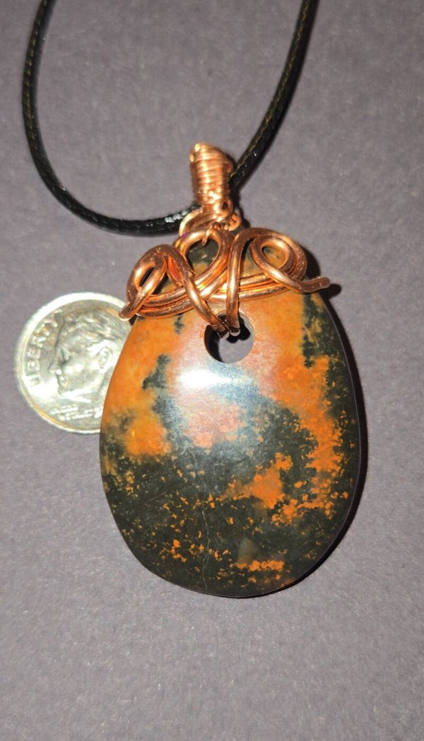 P7- Polished black and red/orange cabochon pendant necklace. Utah specimen , Mothers day special!