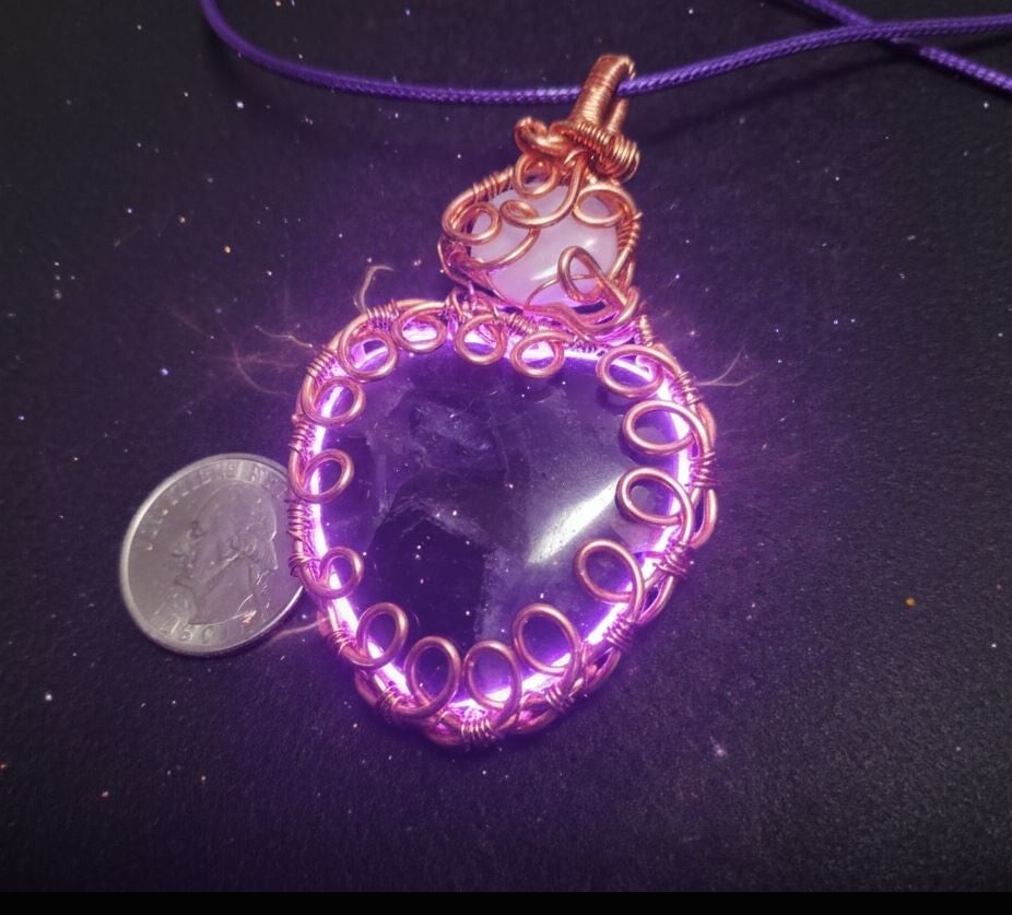 P3- Copper wrapped hand polished Amethyst heart.  Deep purple.