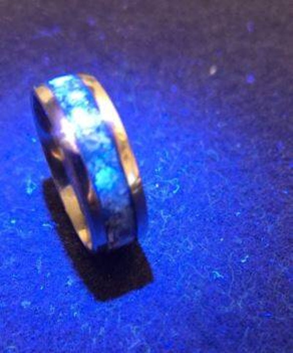 R-7 Size 12 Stainless steel comfort fit ring. Inlay ( Galaxy) series. U.V Dazzling.