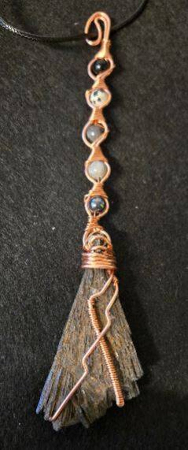 WB-10- Kyanite pendant. with beads - witches broom, #gothic #Halloween