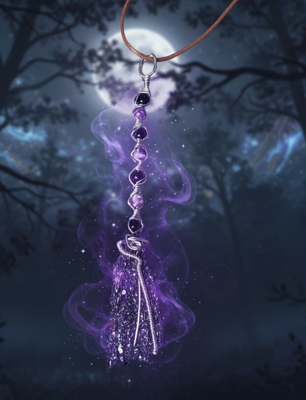 wb-12 Titanium Kyanite Rainbow pendant. with beads - witches broom, #gothic #Halloween