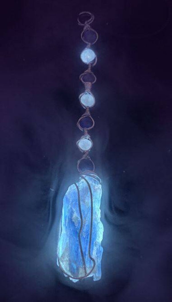 WB-14 Rare blue Kyanite pendant. with beads - witches broom, #gothic #Halloween