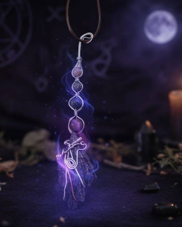 WB-5 Kyanite pendant. with beads -  witches broom, #gothic #Halloween