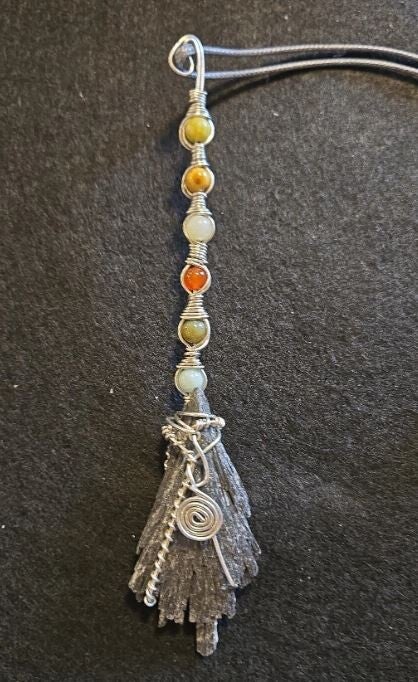 WB-3 Kyanite pendant. with beads -  witches broom, #gothic #Halloween