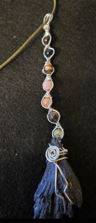 WB-11- Kyanite pendant. with beads - witches broom, #gothic #Halloween