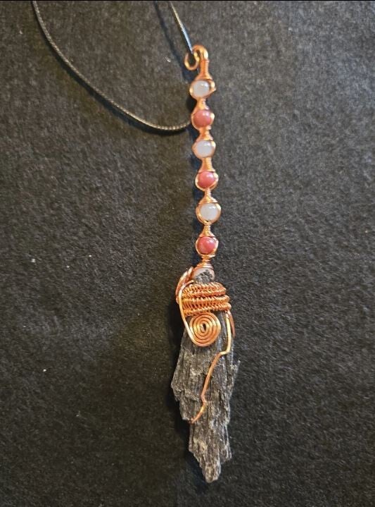 WB-4 Kyanite pendant. with beads -  witches broom, #gothic #Halloween