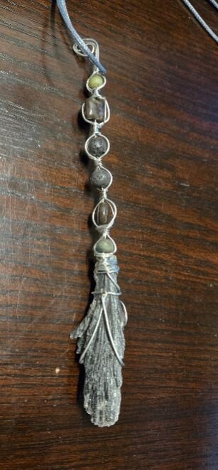 WB-8- Kyanite pendant. with beads -  witches broom, #gothic #Halloween