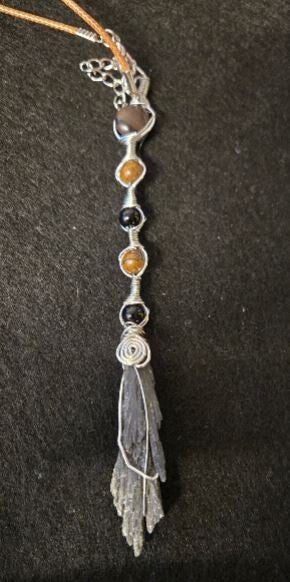 WB-9- Kyanite pendant. with beads - witches broom, #gothic #Halloween