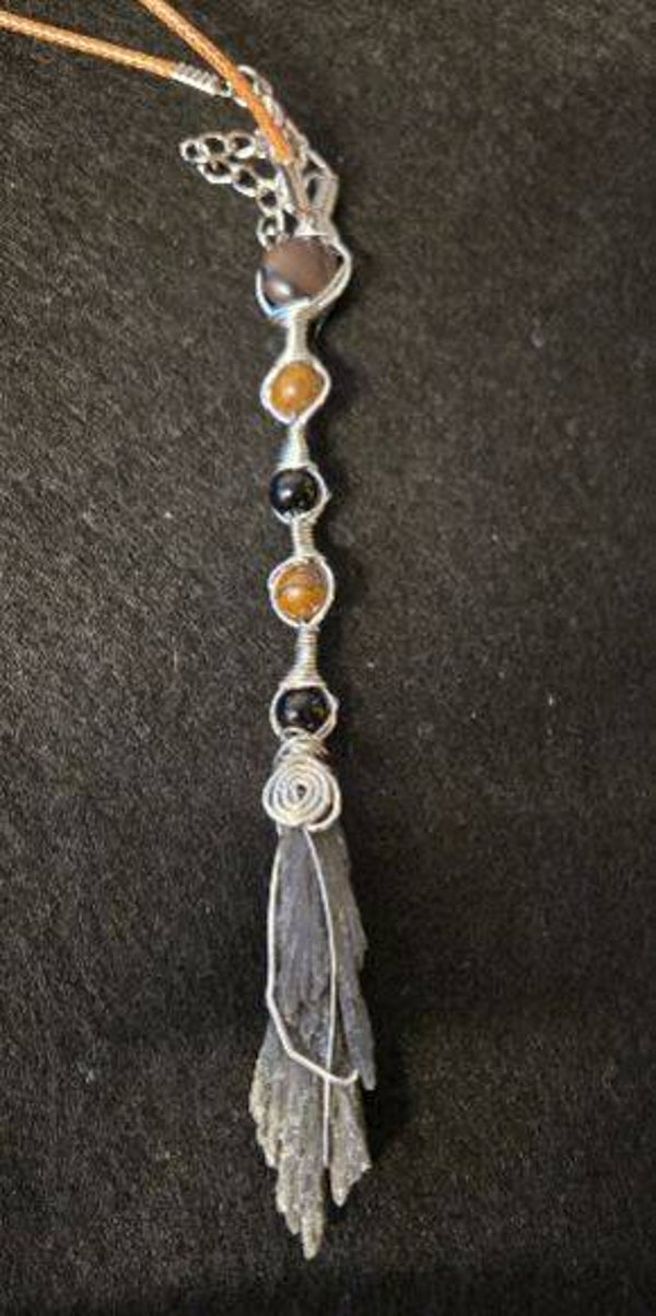WB-9- Kyanite pendant. with beads - witches broom, #gothic #Halloween