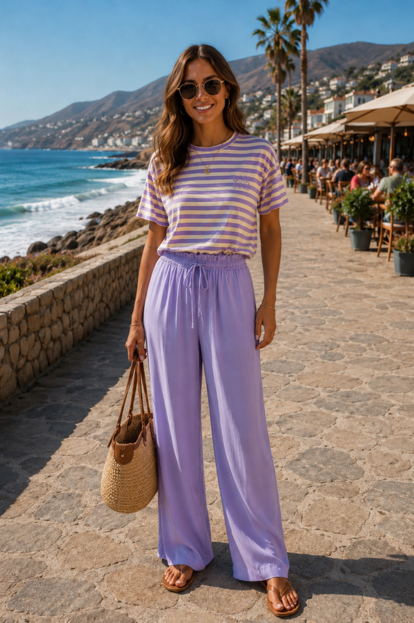 Satijnlook broek Lila