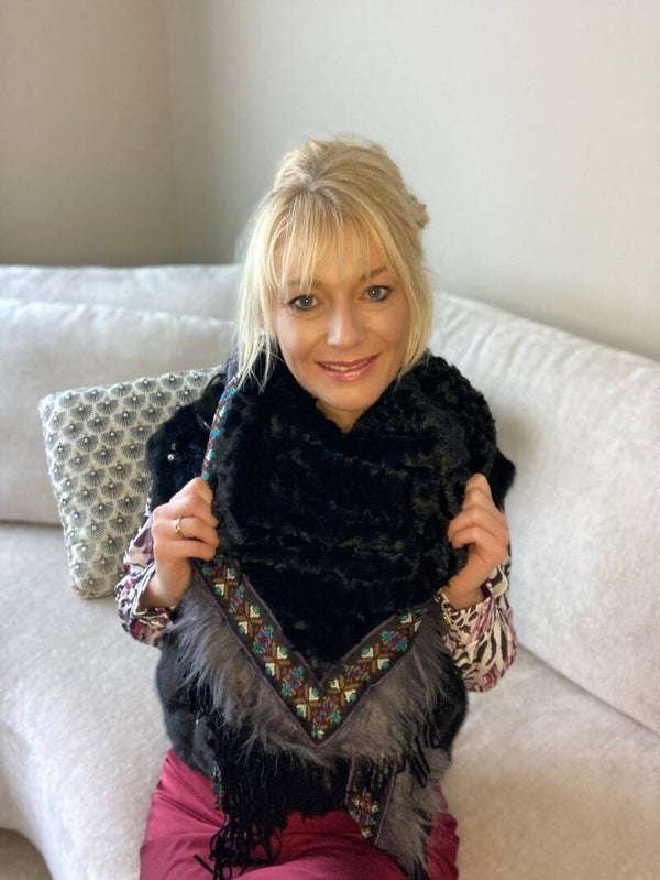 Sjaal, faux fur, zwart