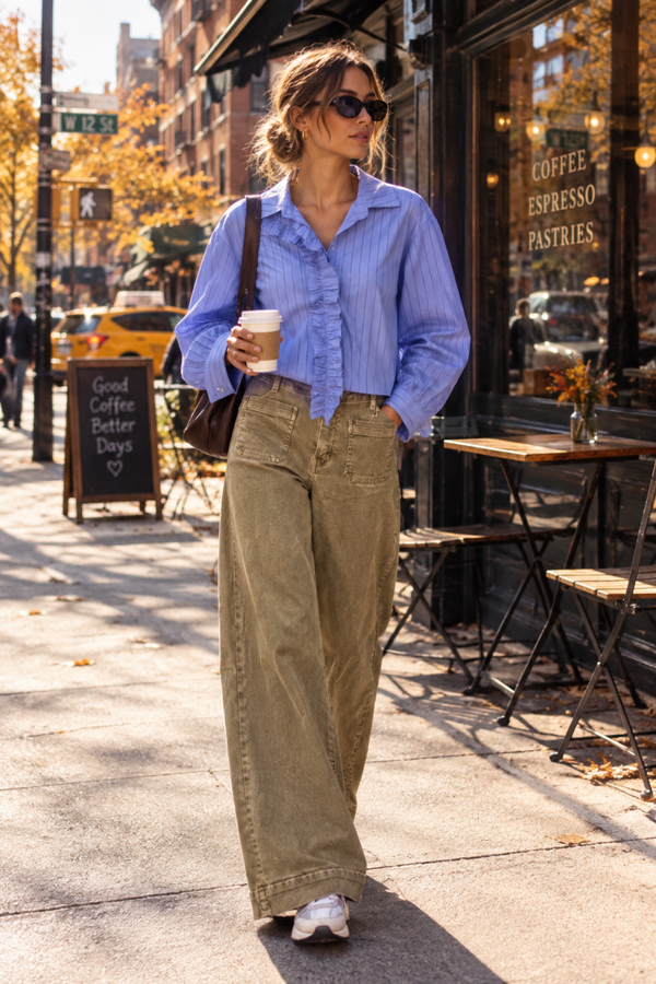 Fall Breeze Ruffle Stripe Blouse
