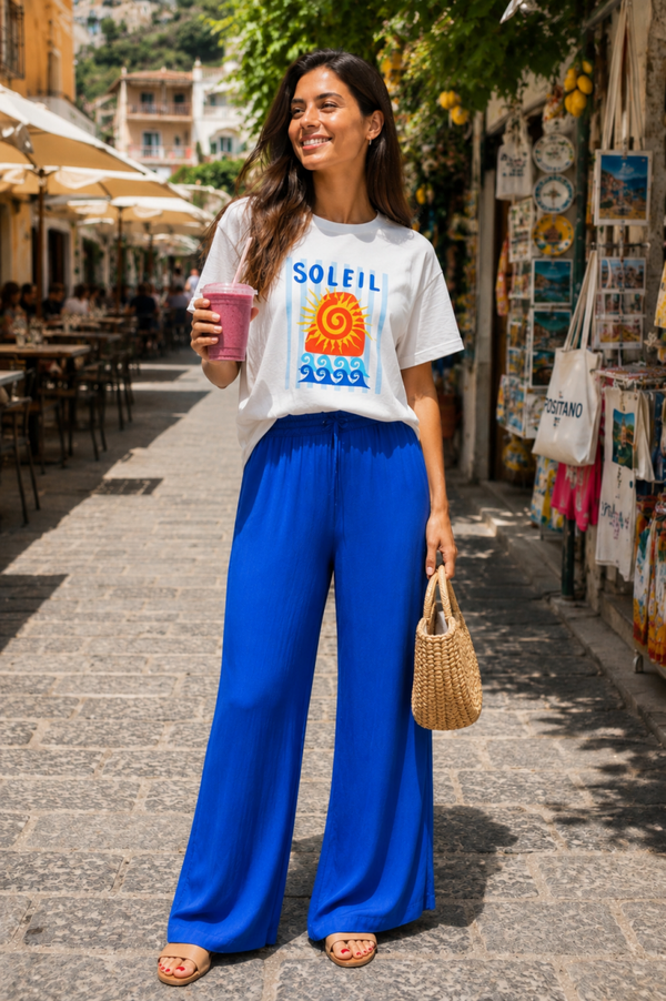Satijnlook broek, kobaltblauw