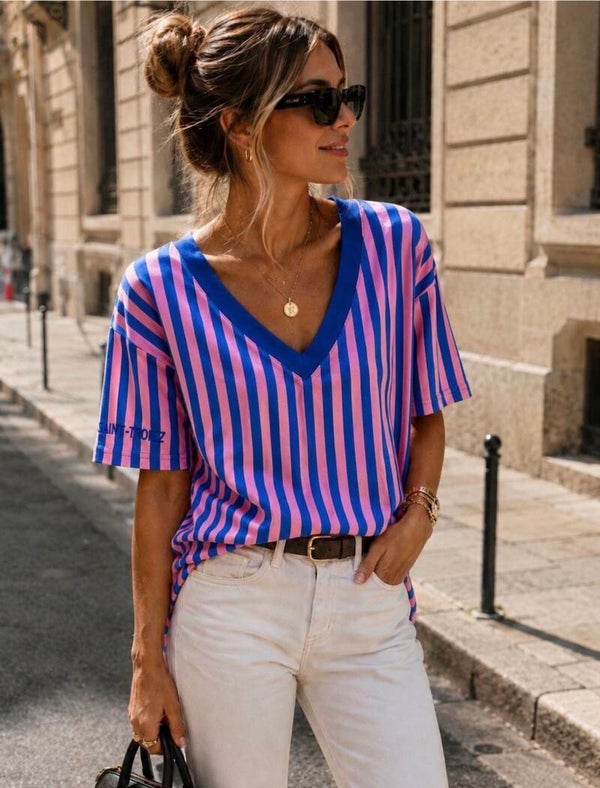T-shirt “Saint tropez” blauw/roze