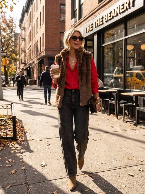 Cozy Fall Faux Fur Bodywarmer – Dark Brown