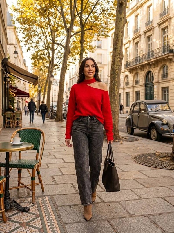 Fall for Red Cutout Choker Knit