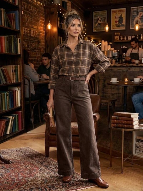 Fall in chocolat Wide Leg Jeans, Stone Wash