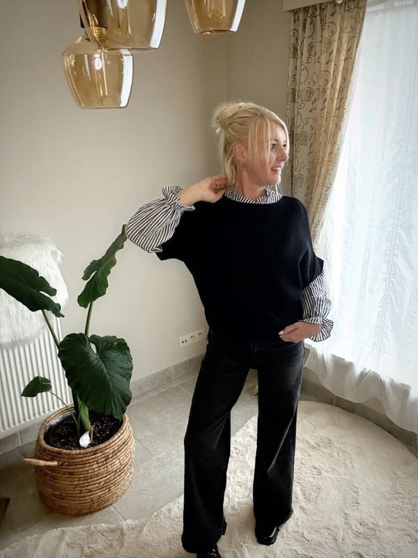 Trui, korte mouw, zwart