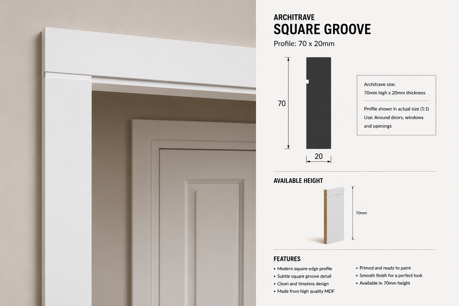 One Square Groove MDF Architrave