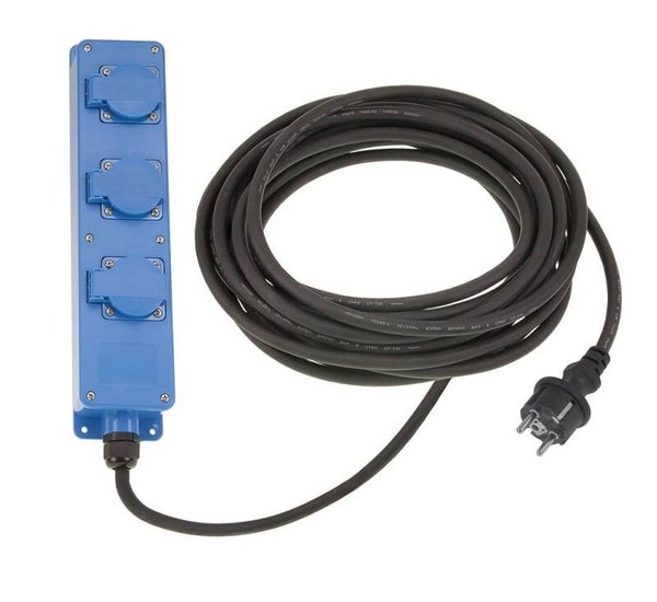 stekkerdoos 3-voudig - randaarde - IP44 - 3 x 1.5 mm², 5 m - blauw
