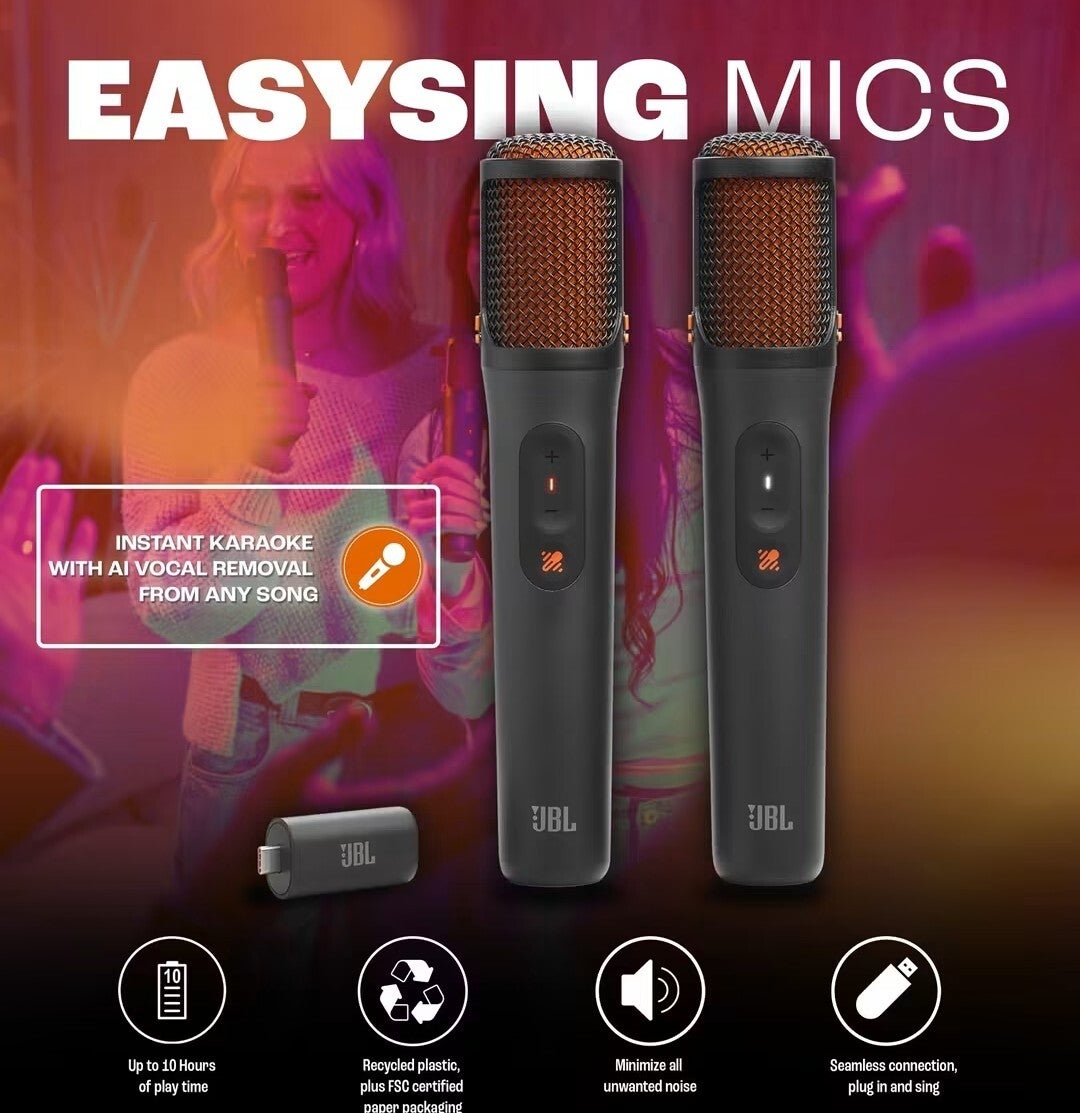 JBL EasySing Mics – Draadloze Microfoons - Geschikt voor USB-C - Karaoke Set - JBL Partybox