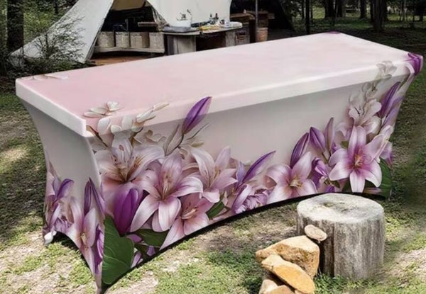 Partytafelrok thema :luxe roze-paars lelie
