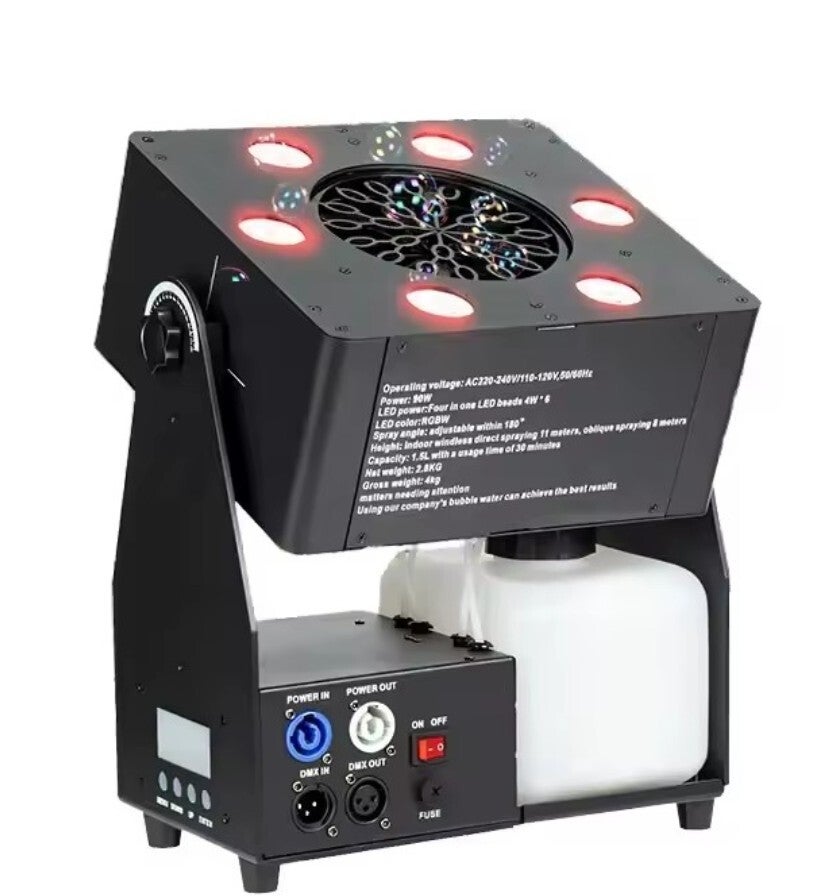 Led Bubble Machine 4IN1 RGBW DMX512 Controller Bubble Sprayer voor DJ Disco Wedding Bar Club Kleurrijk Dual Wheel Effect