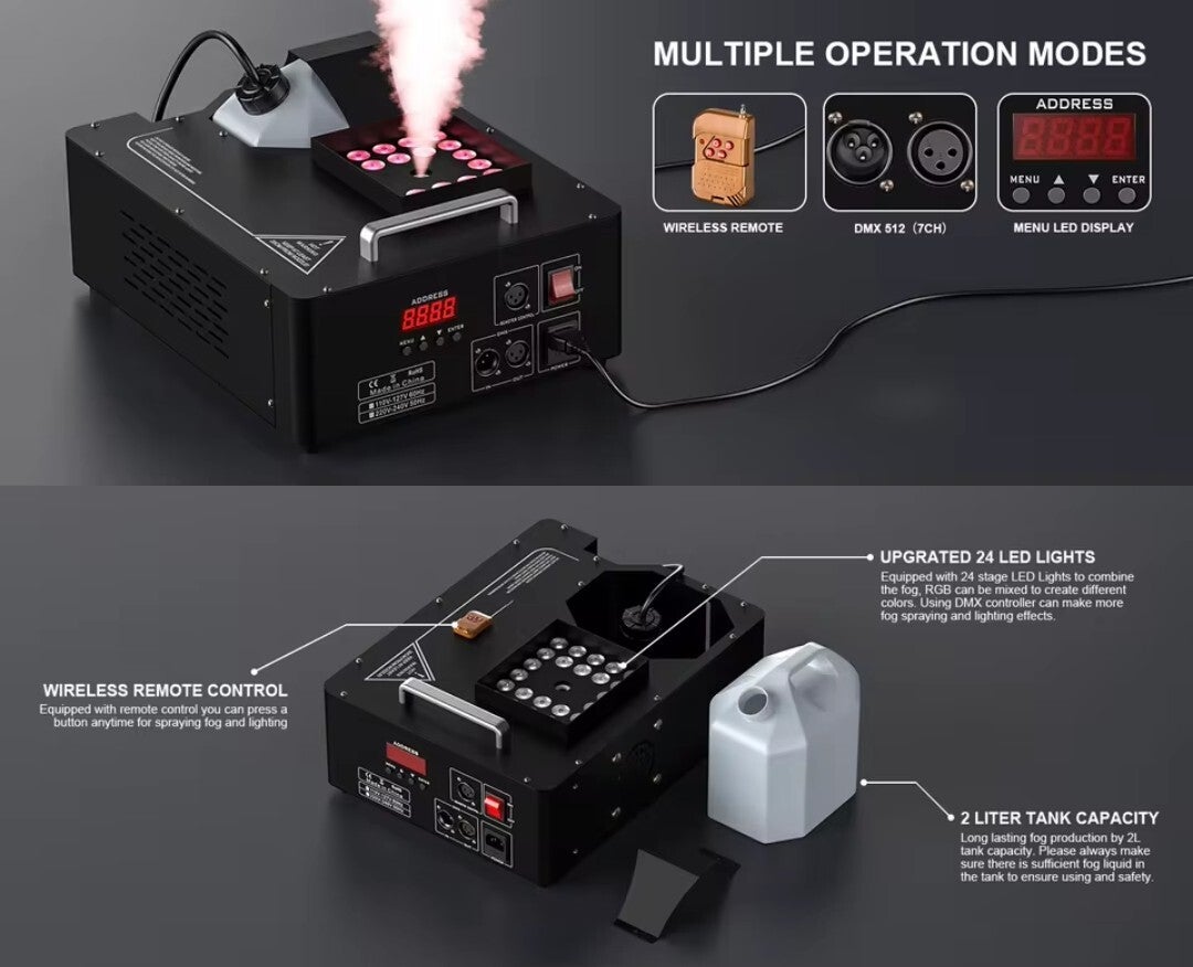 1500W vertical fog machine met led verlichting dmx& ab+1 liter vloeistof