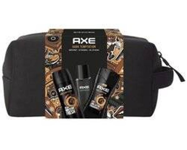 Axe Dark Temptation Giftset met Zwarte Toilettas – Bodyspray 150 ml + Shower Gel 250 ml + Aftershave 100 ml - Geschenkset - Cadeau Mannen - 4-delig