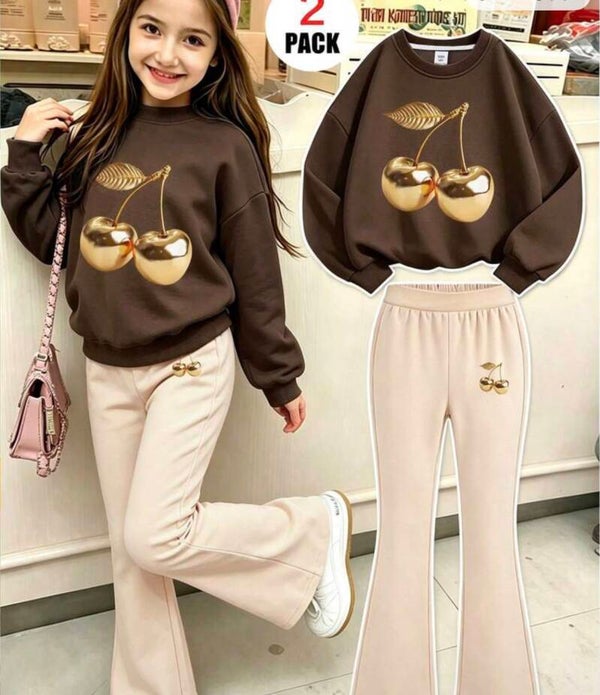 stuks/set Meisjes Sweatshirt met kersenprint, ronde hals maat 4y