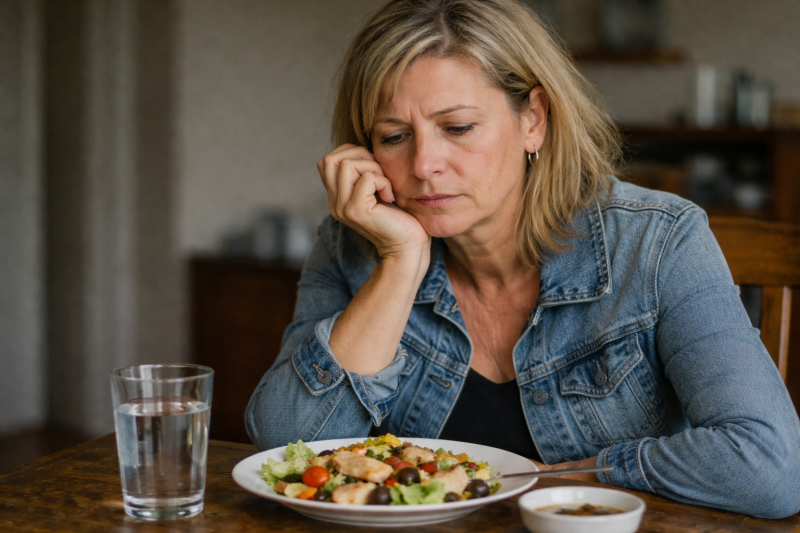 an attractive 55-yr-old Australian woman who is depressed who avoids new foods because it.s a fear I won't like the taste and if I eat it it will make me sick
