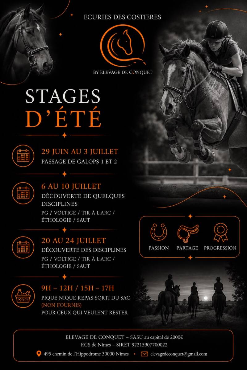 Stage d'été équitation à Nîmes au Centre équestre des Costières