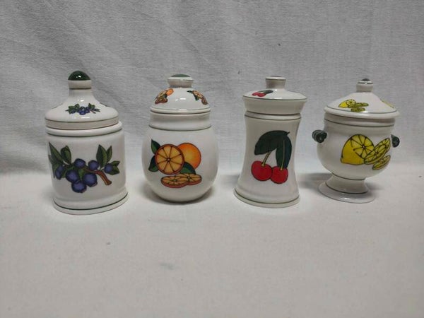 Lot de 4 pots à condiments motifs fruits