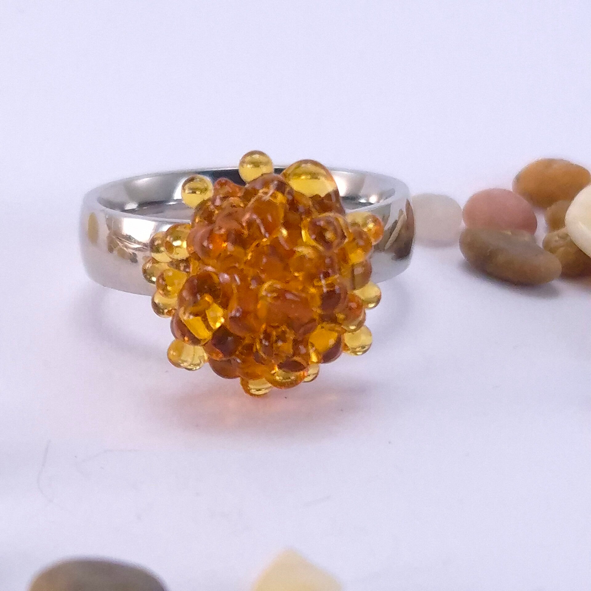 Glastop voor wisselsysteem met kleine amberkleurige bolletjes