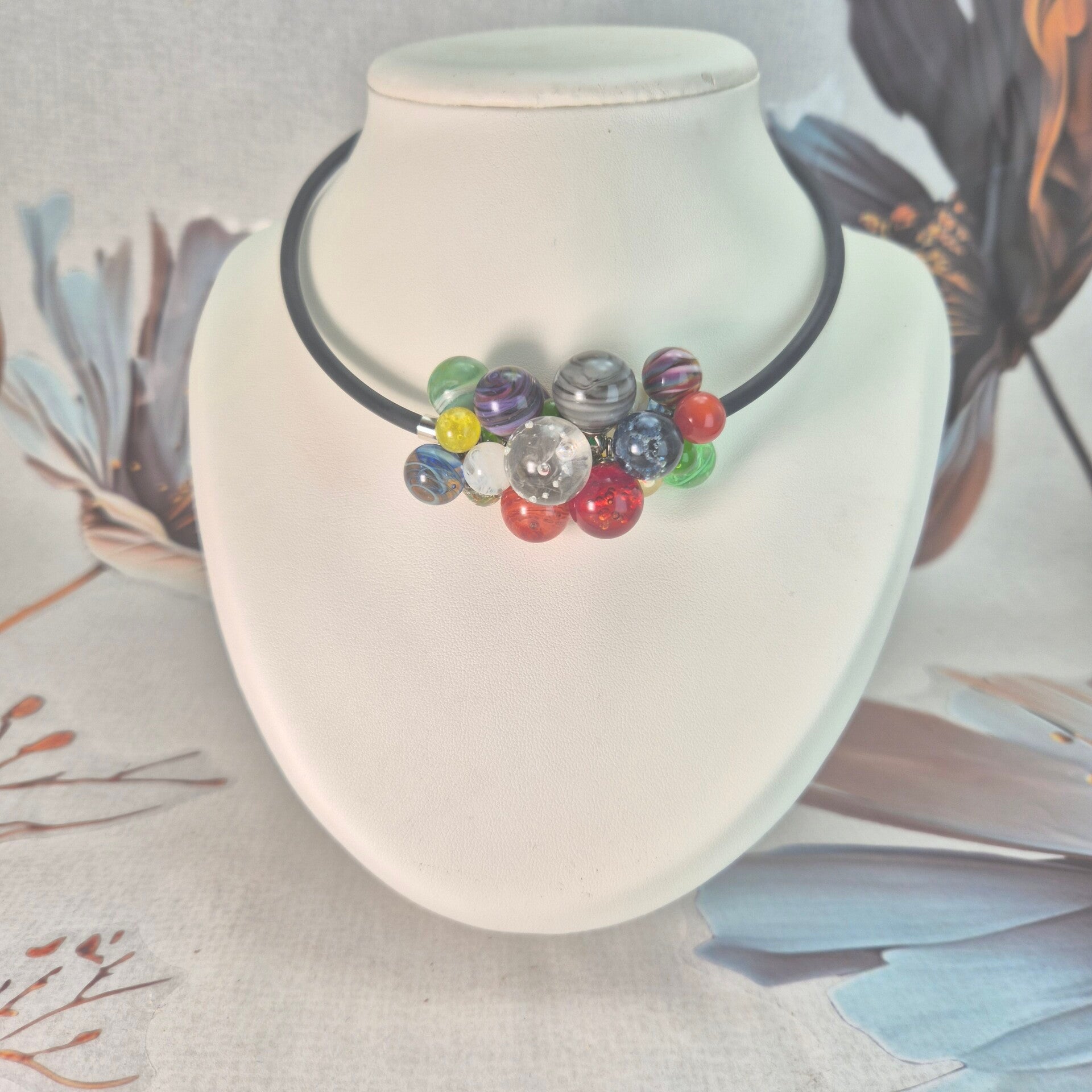 Collier/halsketting met een trosje glasbolletjes multi-color - 2