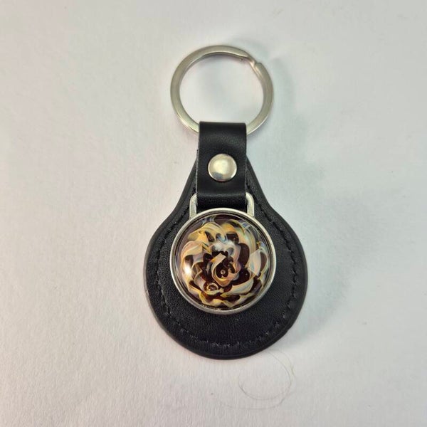 Sleutelhanger met glastop - donker oranje (amber)-ivoor-pasteltinten