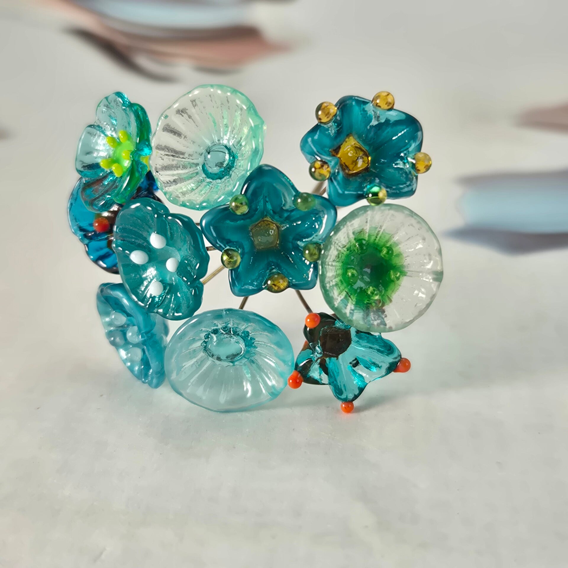 Tien bloemetjes  - zeegroen (teal)