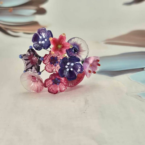 Tien bloemetjes  - roze en paars