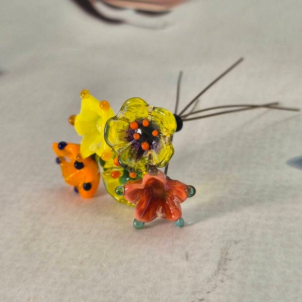 Vijf glazen bloemetjes  - oranje/geel - 2