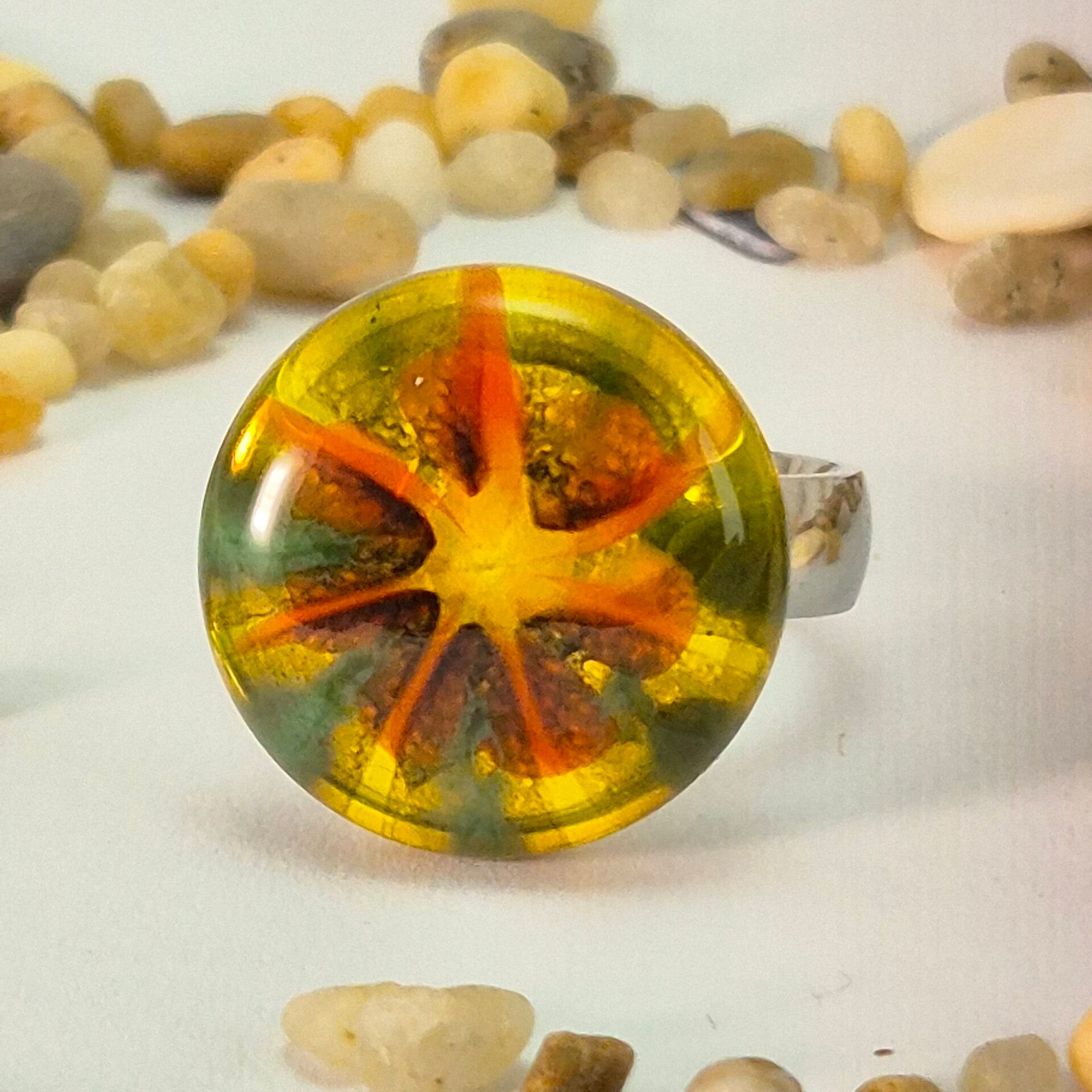 Glastop M - transparant geel met oranje en groen