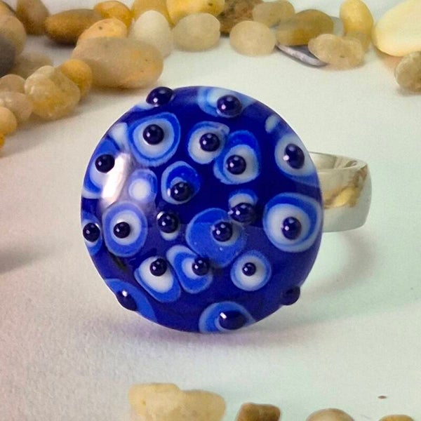 Glastop M - blauw/wit met verhoogde donkerblauwe stipjes