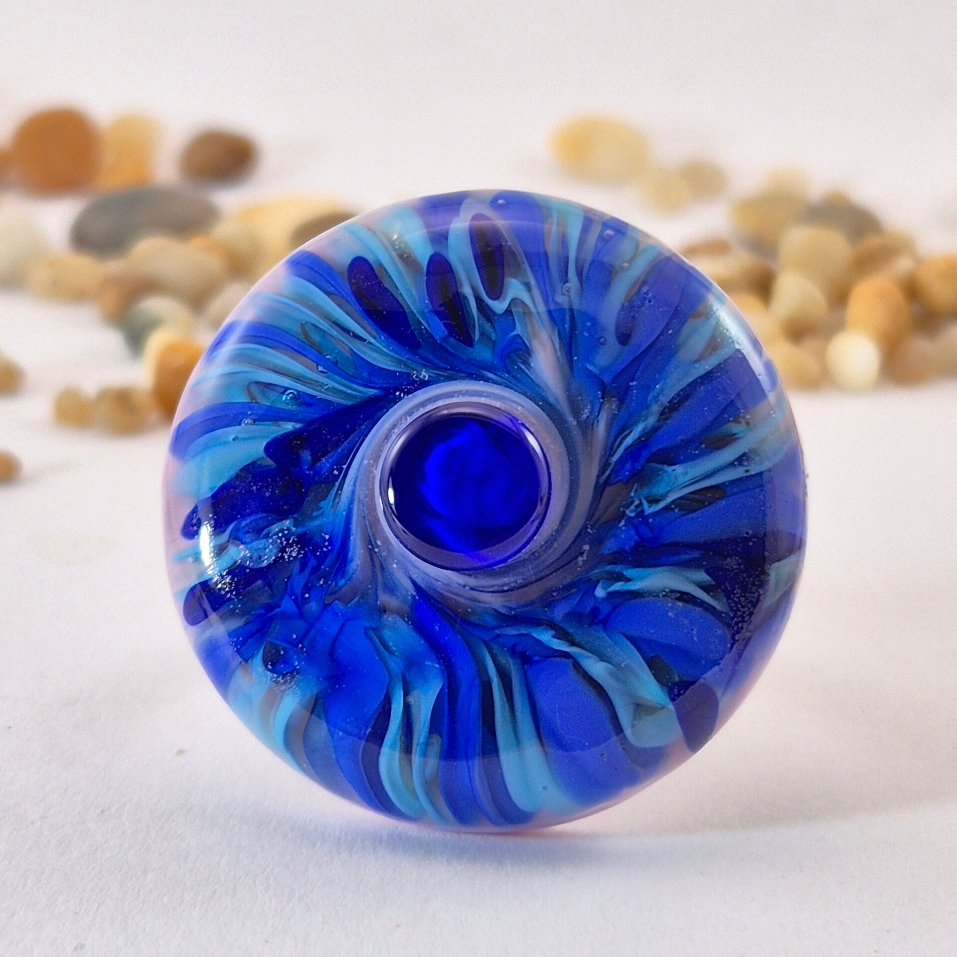 Glastop XXL blauw/turquoise/roze met transparante afgeplatte blauwe stip