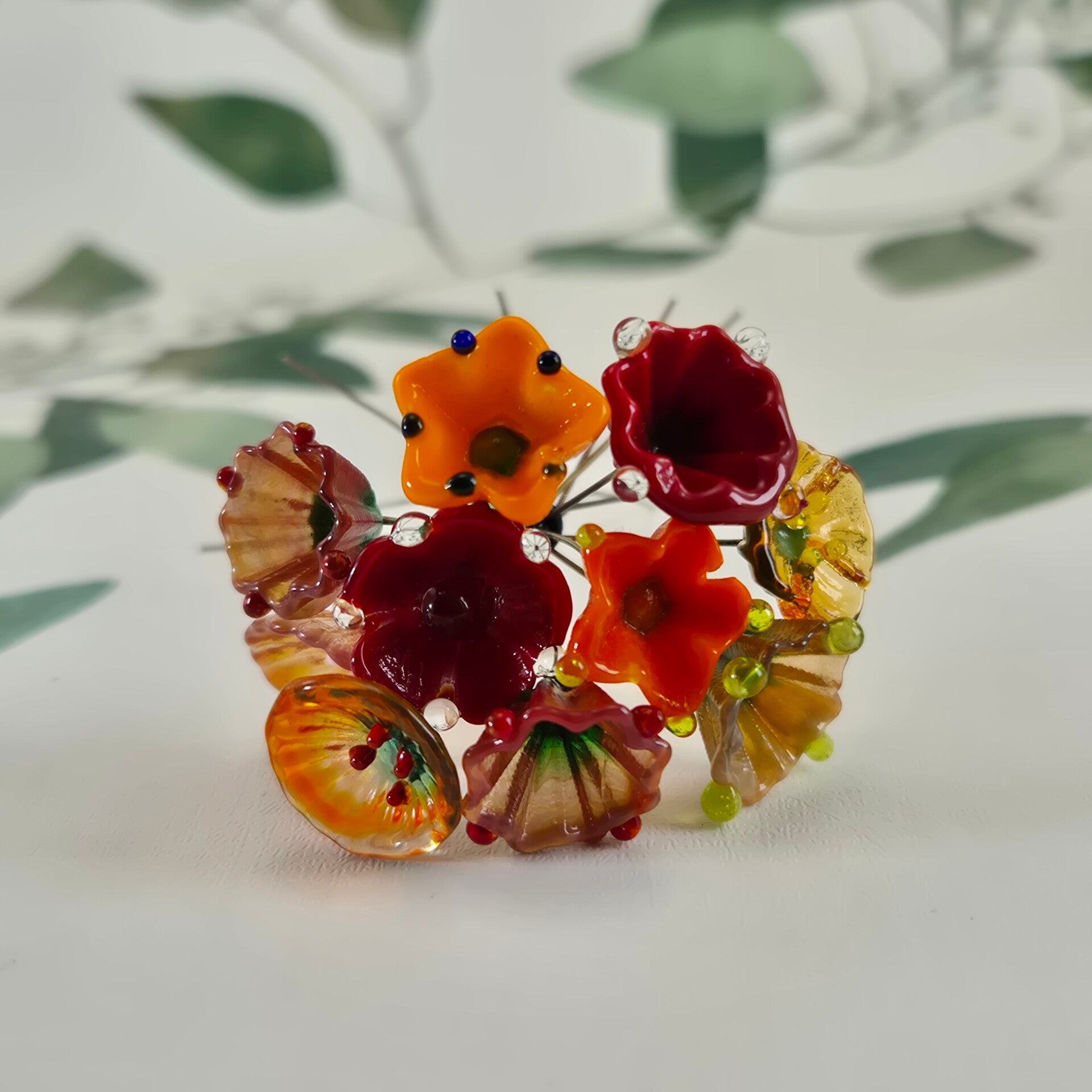 Tien glazen bloemetjes  - rood/oranje