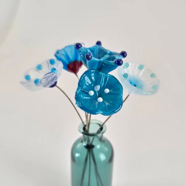 Vijf glasbloemetjes  - blauwtinten-2