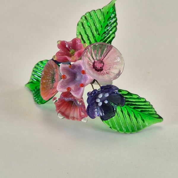 Boeketje glasbloemen - rose/paars
