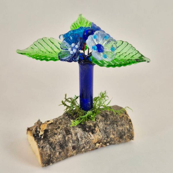 Boeketje glasbloemen - blauwtinten