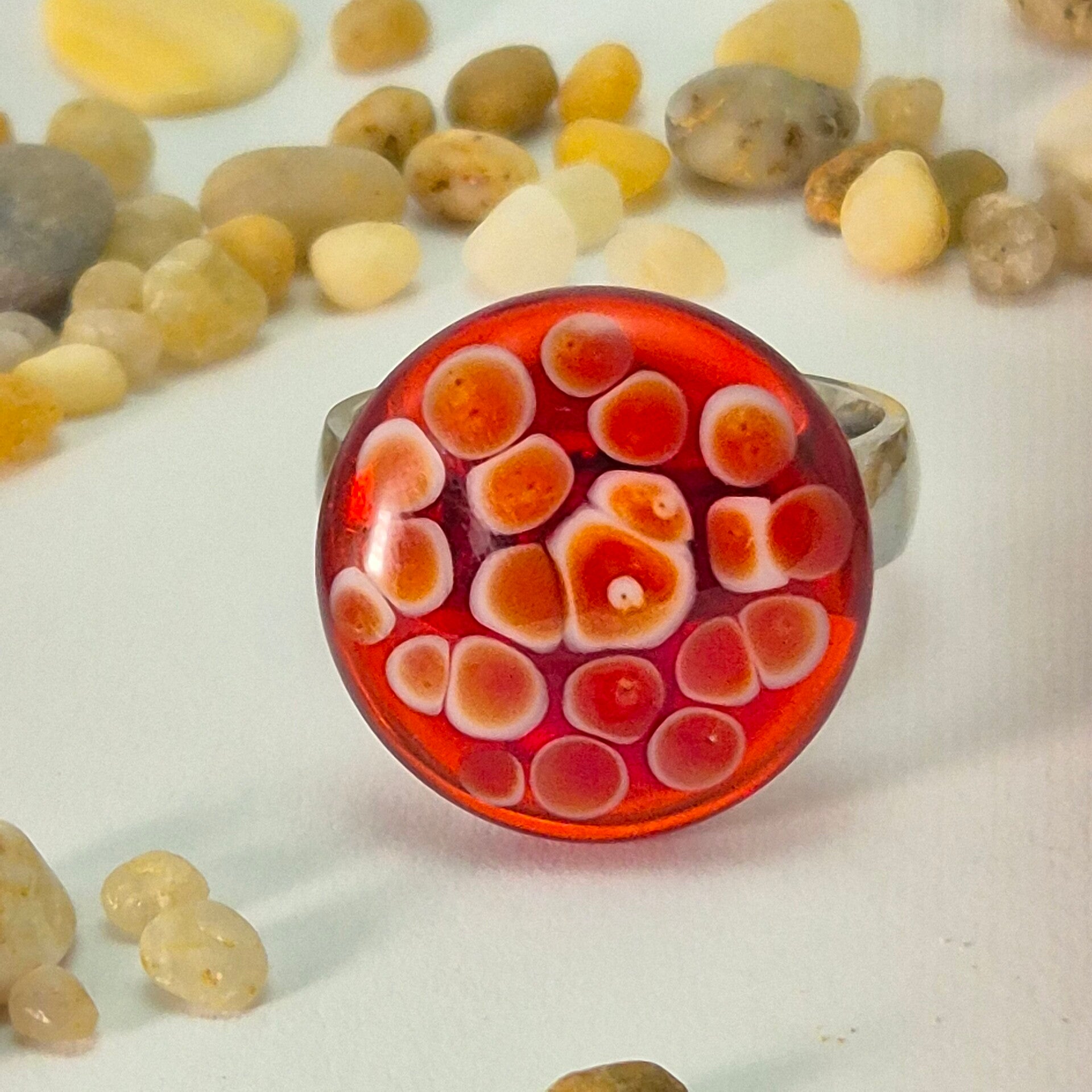 Glastop M - transparant rood glas met wit/rood/oranje