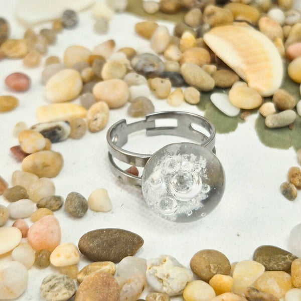 Verstelbare ring met bolvormige glastop met luchtbelletjes - Alaska